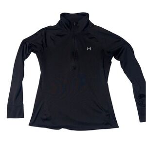 Under Armour Womens HeatGear Quarter Zip Long Sleeve Pullover Black Top